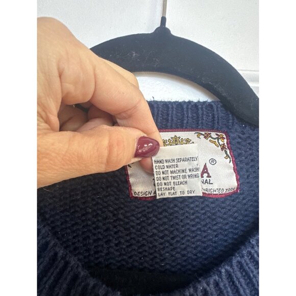 Vtg. 90's Winter Cardigan Sweater Hand Knit Snowman Ice Skates 3D Wearable Art - Picture 9 of 13